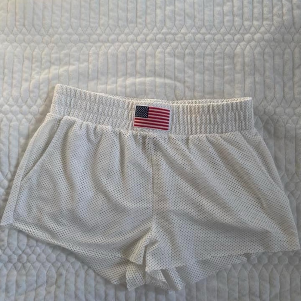 Forever 21 white mesh flag shorts